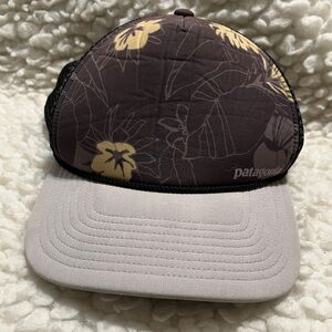 Patagonia Brown and Yellow Floral Trucker Hat, size OS